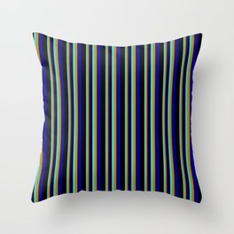 [ Thumbnail: Turquoise, Dark Goldenrod, Dark Blue & Black Colored Stripes Pattern Throw Pillow ]