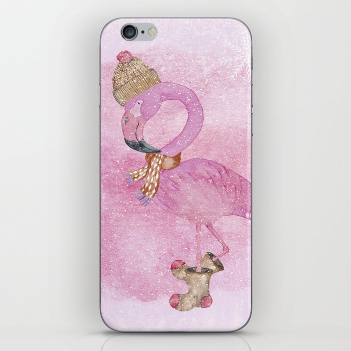 Winter Woodland Stranger- Cute Flamingo Bird Snowy Forest Illustration iPhone Skin