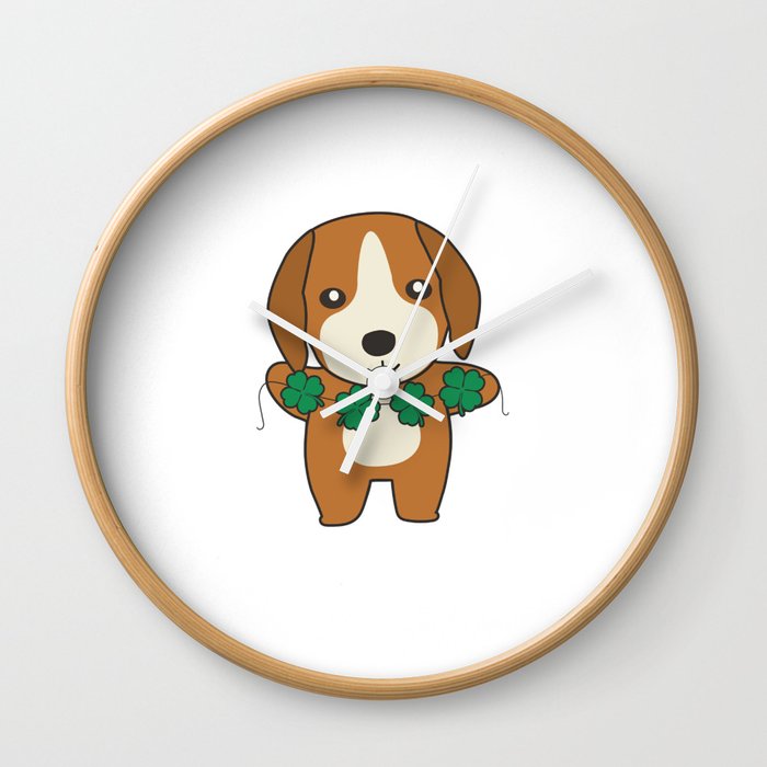 Beagle Shamrocks Cute Animals For Happiness Wall Clock
