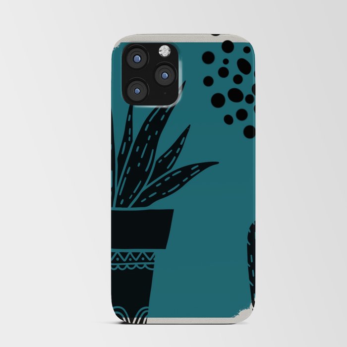 Southwestern Cactus black and teal iPhone Card Case
