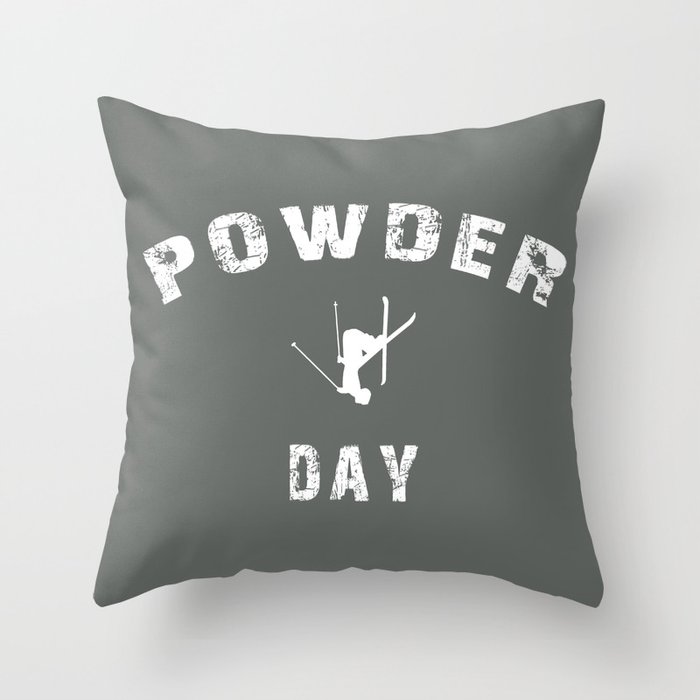 Powder Day Grey Throw Pillow