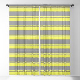 [ Thumbnail: Yellow and Dim Gray Colored Lined/Striped Pattern Sheer Curtain ]