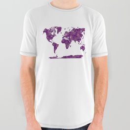 lilac watercolor world map All Over Graphic Tee