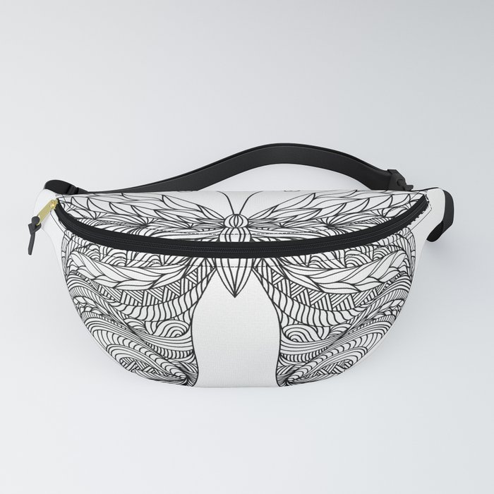 Zen Tangle Butterfly Black and White Fanny Pack