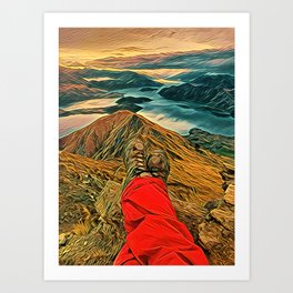 Roy's Peak Lounging Art Print | Epic, Ocean, Wow, Orange, Mountains, Mountain, Wallart, Vangogh, Digital, Poster 