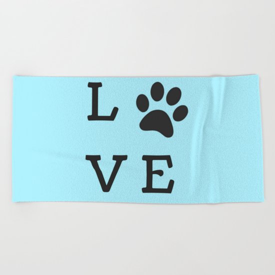 LOVE Paw Print (Dog Valentine Blue) Beach Towel