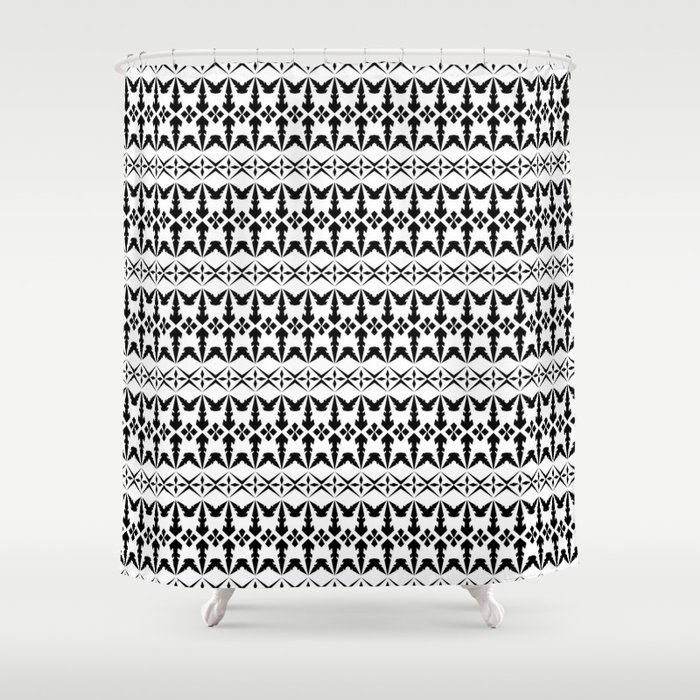 Seamless abstract ethnic pattern vintage. Design horizontal shape black on white background.  Shower Curtain