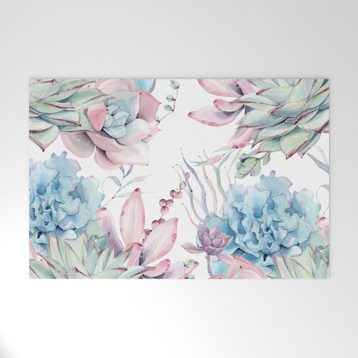 Pretty Pastel Succulents Garden 2 Welcome Mat by Nature Magick | Society6