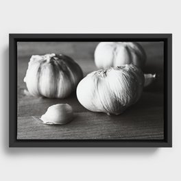 Garlic Black and White Food Photography Framed Canvas