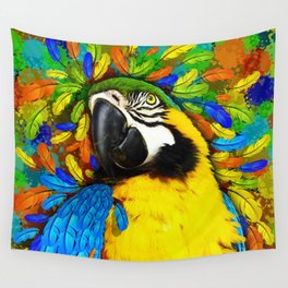 Gold and Blue Macaw Parrot Fantasy Wall Tapestry
