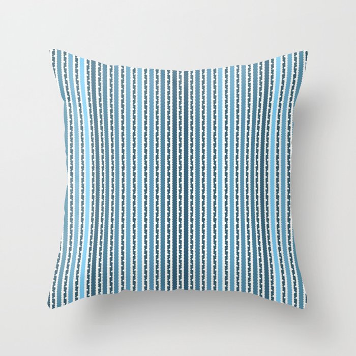 Jagged Blue Ombre Stripes Throw Pillow