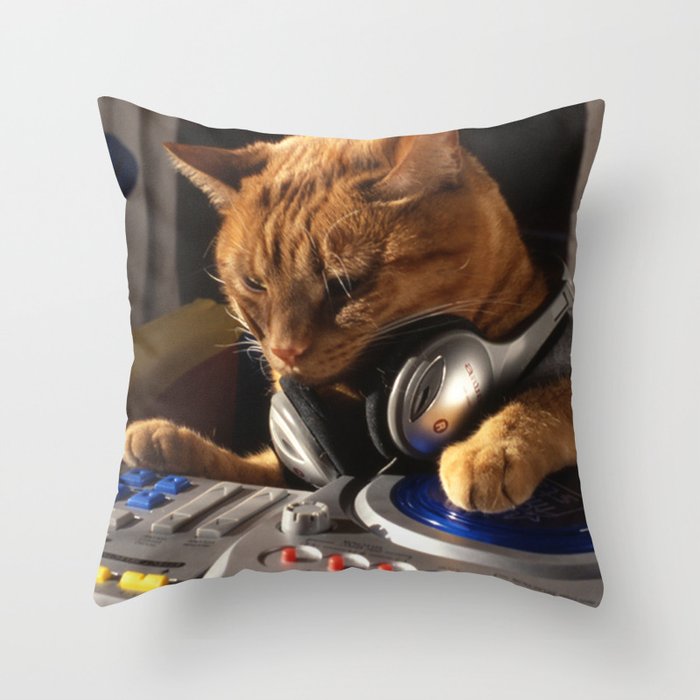 DJ Cat Throw Pillow