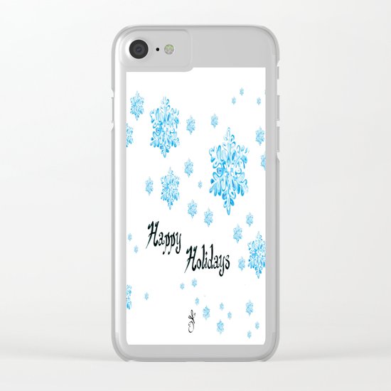 Snow Falling at Christmas Holiday in Blue Ice Clear iPhone Case