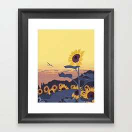 Sunflower Field and Glider (2021) Framed Art Print