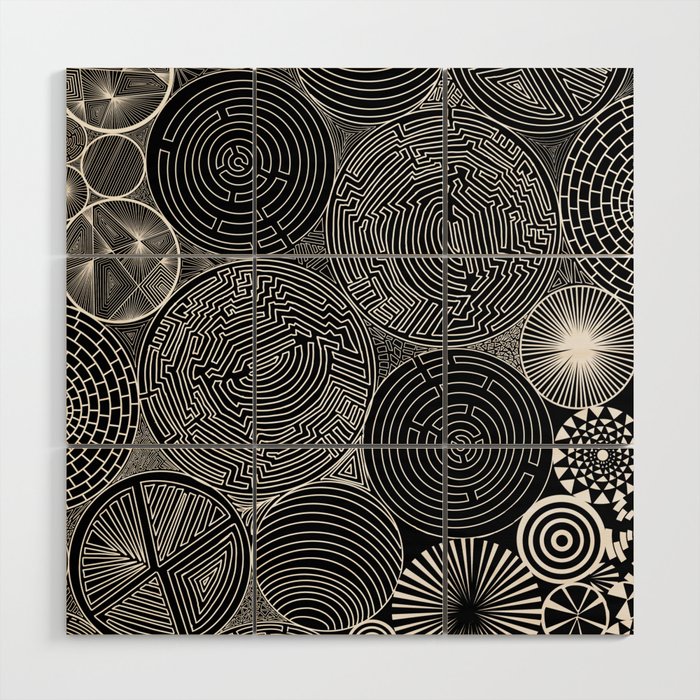 Black and White Circles Wood Wall Art