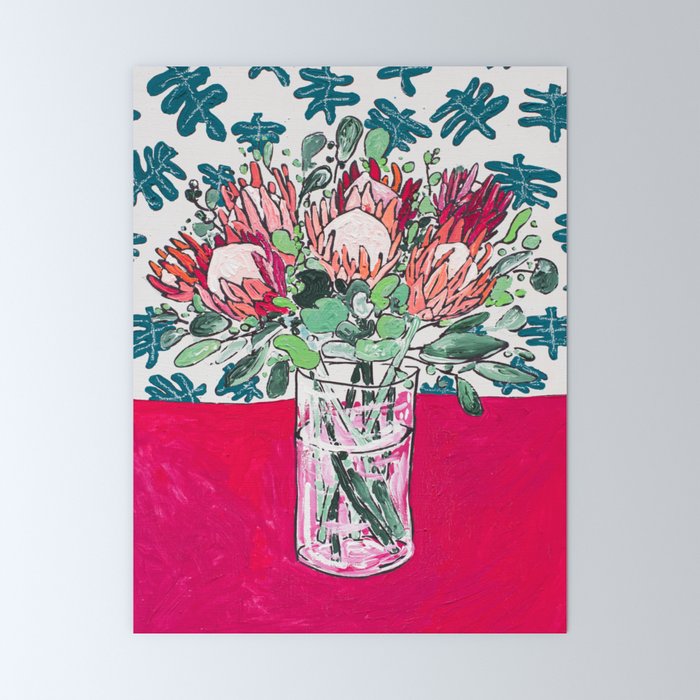 Bouquet of Proteas with Matisse Cutout Wallpaper Mini Art Print by Lara ...