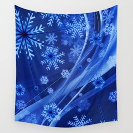 Blue Snowflakes Winter Wall Tapestry