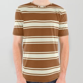 [ Thumbnail: Brown and Beige Colored Lines/Stripes Pattern All Over Graphic Tee ]