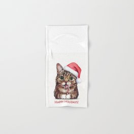 Cat in Santa Hat with Candy Cane Funny Christmas Animal Hand & Bath Towel