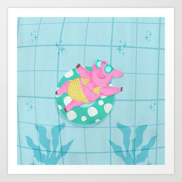 Pink Pig at the Pool Art Print