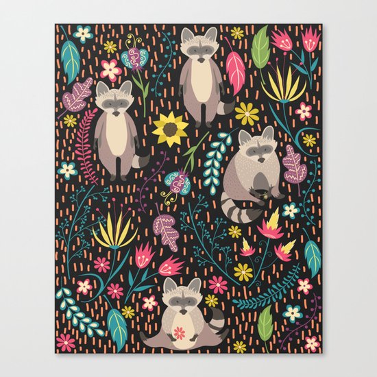 Raccoons bright pattern Canvas Print