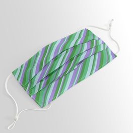 [ Thumbnail: Sea Green, Light Blue, Purple, and Forest Green Colored Lines/Stripes Pattern Face Mask ]