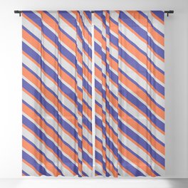 [ Thumbnail: Red, Light Grey, and Blue Colored Lined Pattern Sheer Curtain ]