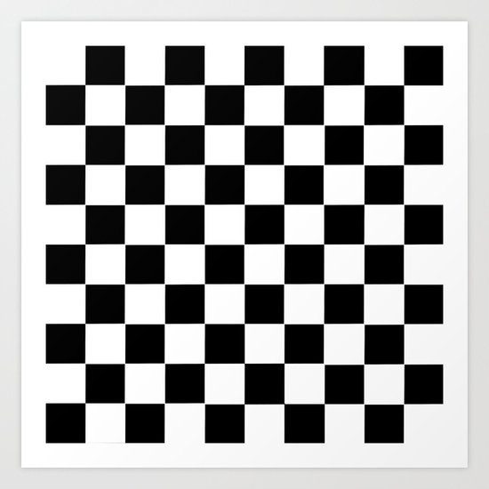 Checker Cross Squares Black & White Art Print