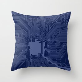 Blue Geek Motherboard Circuit Pattern Throw Pillow