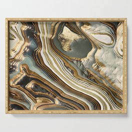 White Gold Agate Abstract Serving Tray