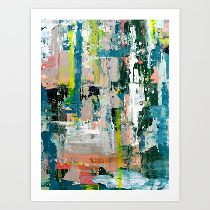 Imagine: A bright abstract painting in green, pink, and neon yellow by Alyssa Hamilton Art Art Print