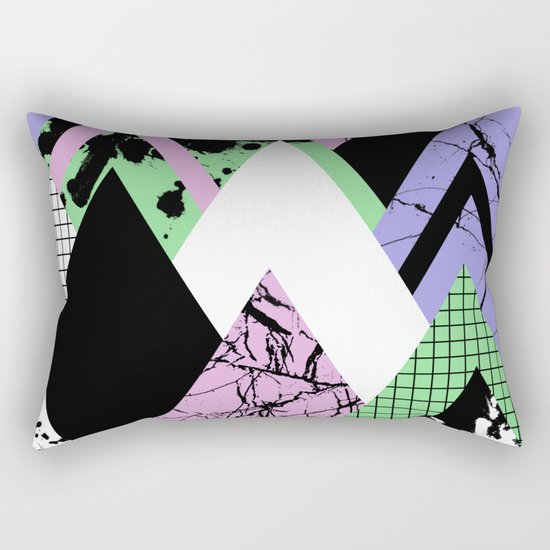 Textured Points - Marbled, pastel, black and white, paint splat textured geometric triangles Rectangular Pillow