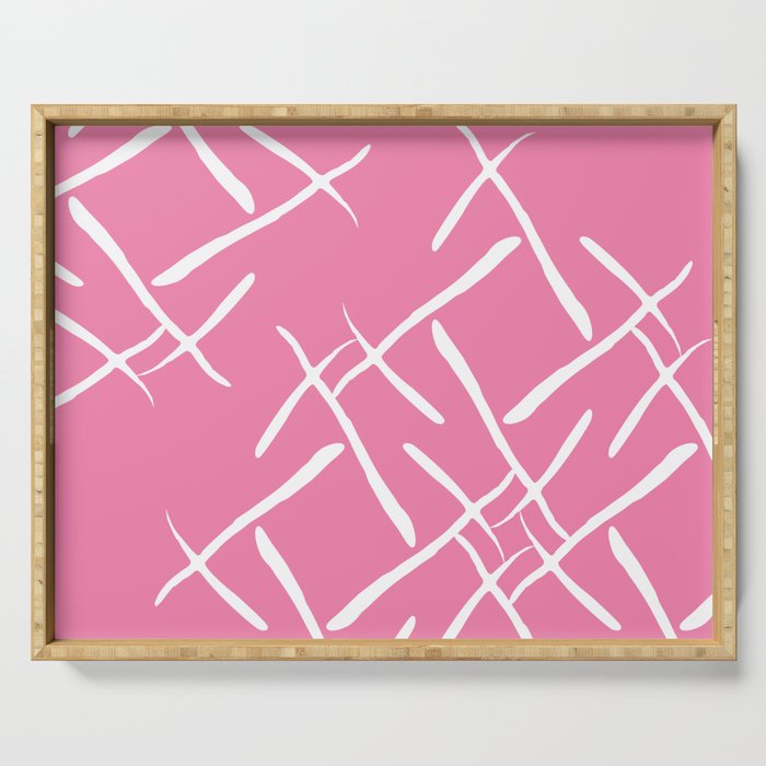 White cross marks on pink background Serving Tray