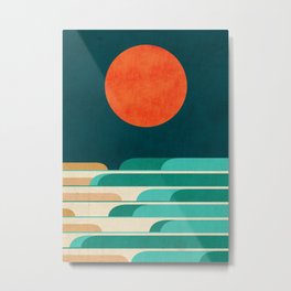 Chasing wave under the red moon Metal Print
