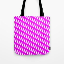 [ Thumbnail: Fuchsia and Mint Cream Colored Lined/Striped Pattern Tote Bag ]