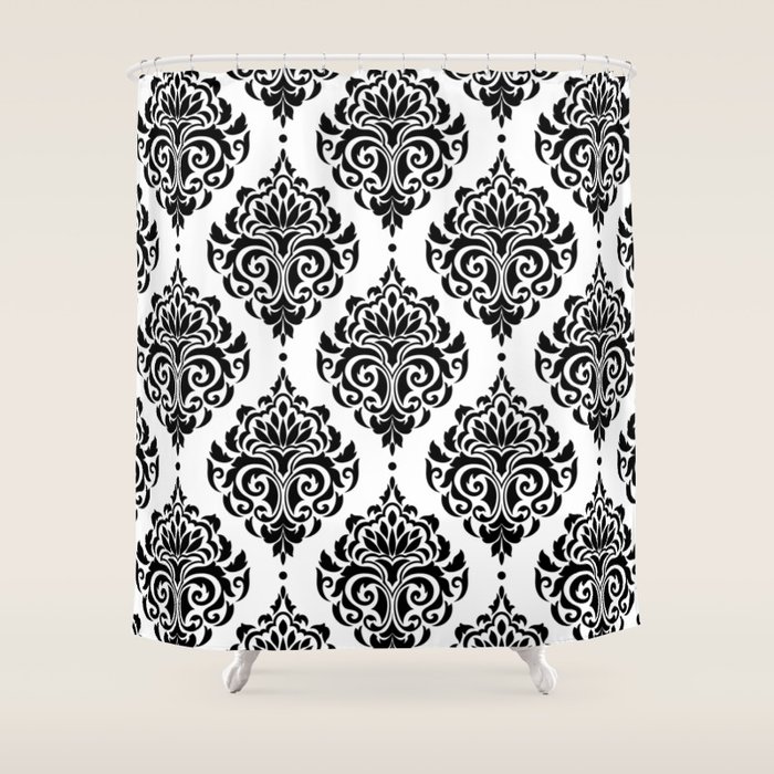 Black and White Damask Shower Curtain by SEAFOAM12 Society6