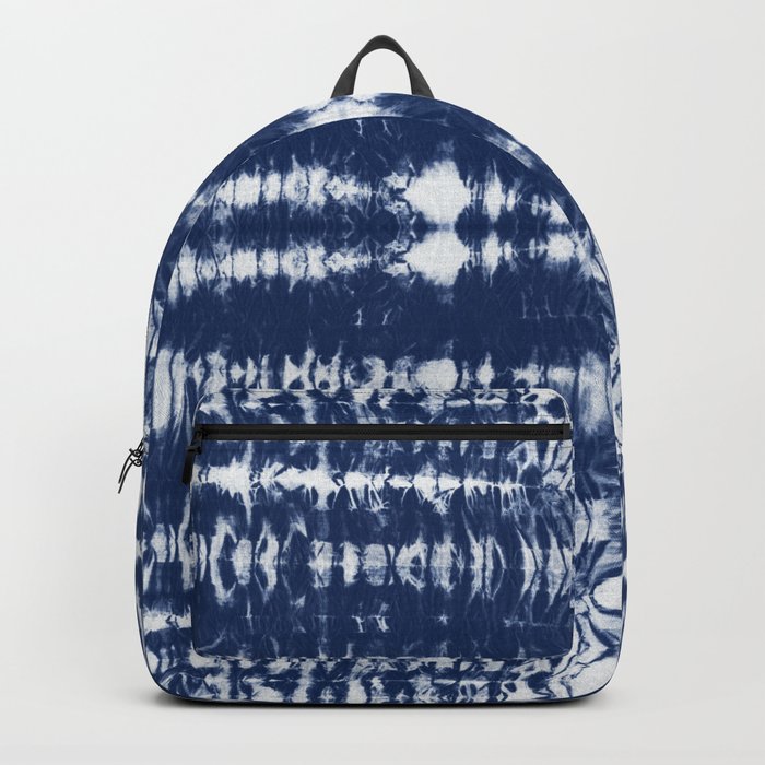 Tie dye shibori horizontal indigo blue stripes Backpack