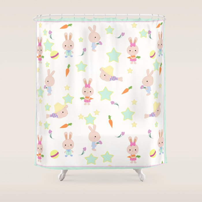 Funny Bunnies Cute Cartoon Characters Shower Curtain By