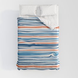Modern Abstract Ocean Wave Stripes in Classic Blues and Orange Duvet Cover