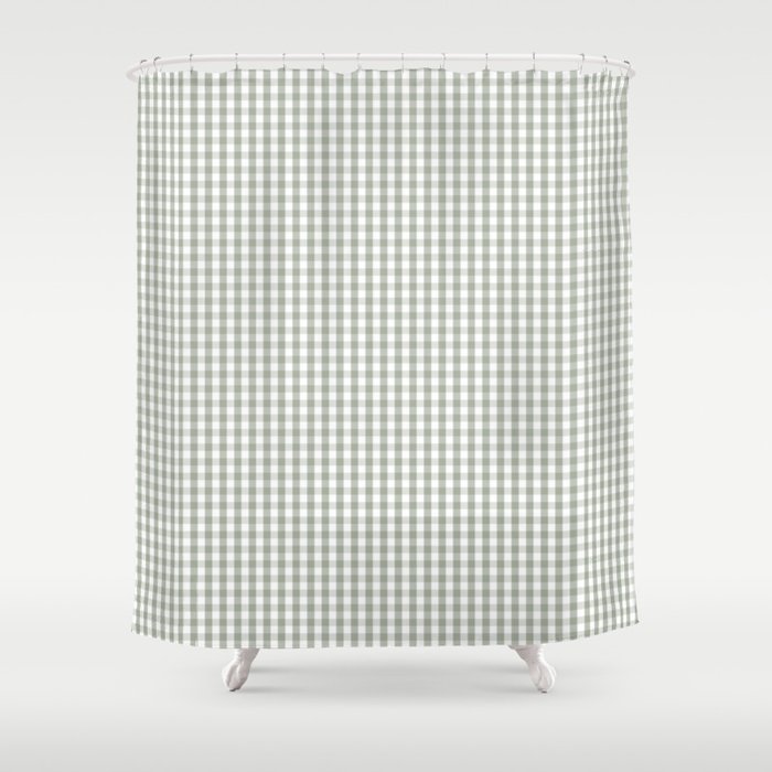 Desert Sage Grey Green And White Min Gingham Check Plaid Shower Curtain