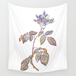 Floral Big Leaf Climbing Rose Mosaic on White Wall Tapestry