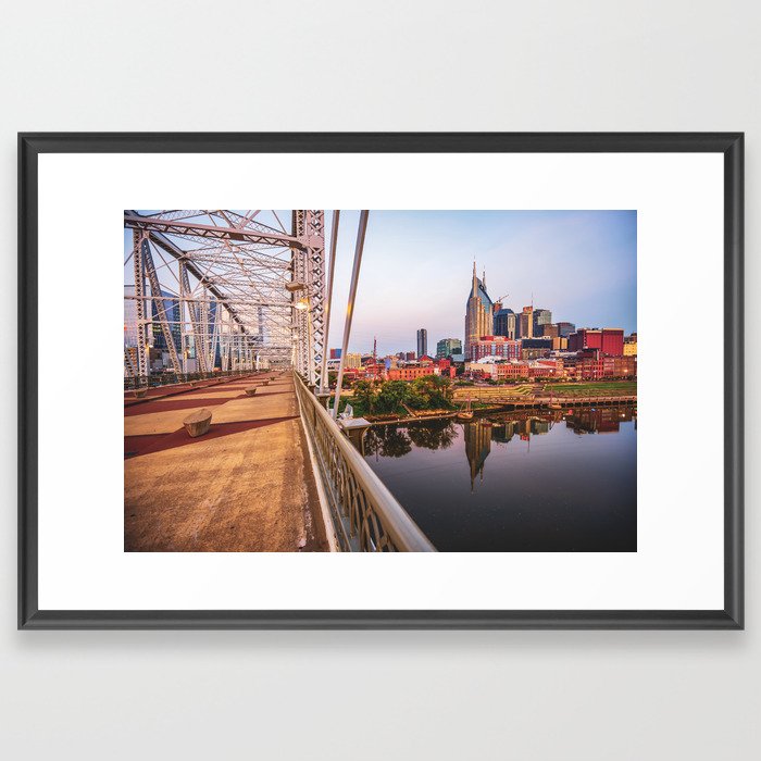 Nashville City View Along The Pedestrian Bridge Framed Art Print