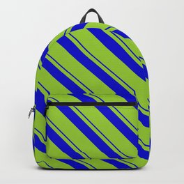 [ Thumbnail: Blue & Green Colored Pattern of Stripes Backpack ]