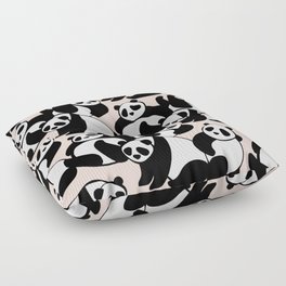 Black and White Panda Playground pattern on Pink Floor Pillow