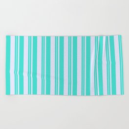 [ Thumbnail: Turquoise and Lavender Colored Stripes/Lines Pattern Beach Towel ]