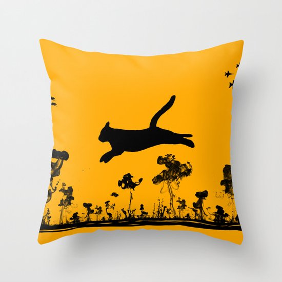 The Cat and Ink drop bombs Throw Pillow