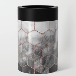 Cubes of Rose Gold - Midnight Black Nights Geometric Can Cooler