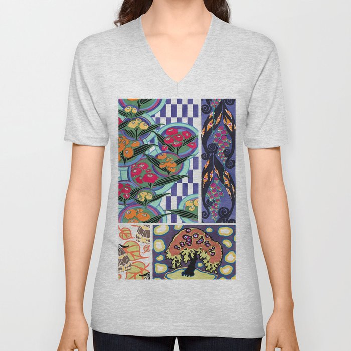 Retro Colorful Flower Market,Vintage Watercolor Floral Abstract V Neck T Shirt