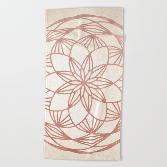 Mandala Bud Rose Gold on Cream Beach Towel