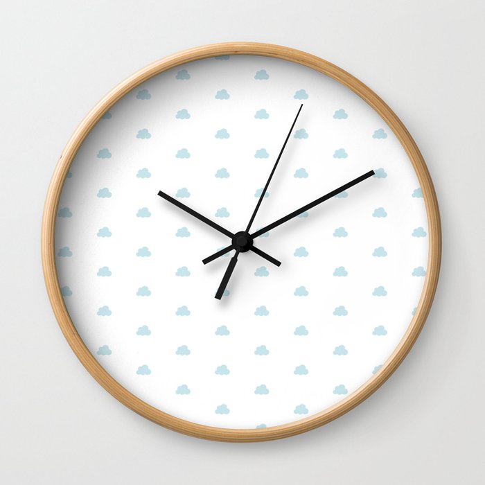 Baby blue small clouds pattern Wall Clock